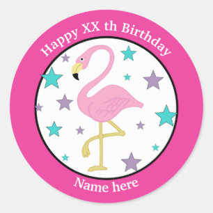 Any Age Birthday Flamingo Personalised Classic Round Sticker