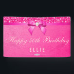 Any Age Birthday Fuchsia Diamond Bow Glitter Banner<br><div class="desc">Elegant, personalised custom fuchsia pink birthday celebration banner for women and girls with beautiful pink glitter, shiny printed bow and ribbon and pretty diamond bling jewel on a textured pink gradient background with blush pink text. PLEASE NOTE: These are flat printed graphics - no raised parts.If you need assistance customising...</div>