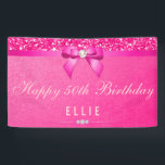 Any Age Birthday Fuchsia Diamond Bow Glitter Banner<br><div class="desc">Elegant, personalised custom fuchsia pink birthday celebration banner for women and girls with beautiful pink glitter, shiny printed bow and ribbon and pretty diamond bling jewel on a textured pink gradient background with blush pink text. PLEASE NOTE: These are flat printed graphics - no raised parts.If you need assistance customising...</div>