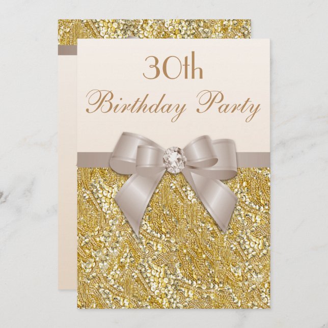 Any Age Birthday Gold Glitter Diamond Bow Invitation (Front/Back)
