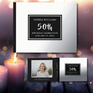 Any Age Birthday Guest Book Photo Elegant Black 