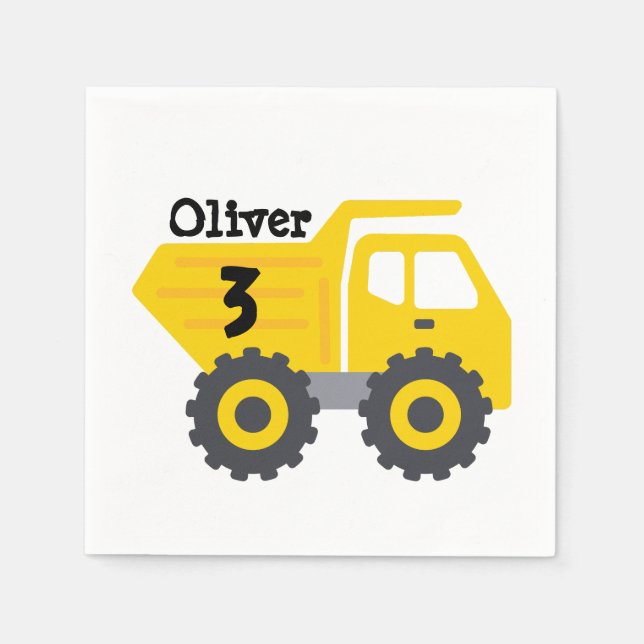 Any Age Birthday Kids Yellow Dump Truck Boy Napkin (Front)