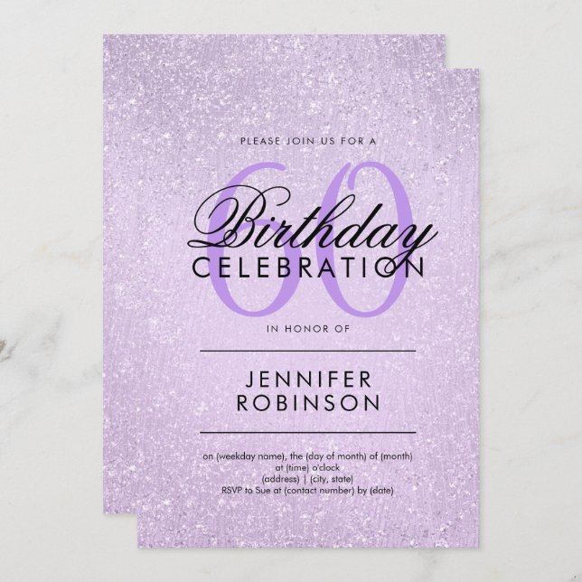 Any Age Birthday Lavender Purple Glitter Paint Invitation (Front/Back)