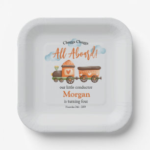 Any Age Birthday Lovely Train Watercolor Party Paper Plate