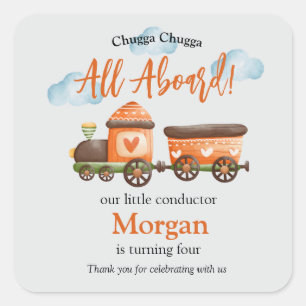 Any Age Birthday Lovely Train Watercolor Party   Square Sticker