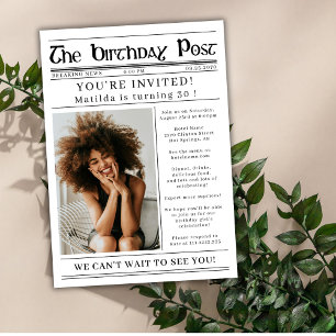 Any Age Birthday Newspaper Custom Photo  Invitation