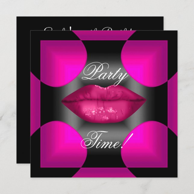 Any Age Birthday Party Abstract Pink Lips Invitation (Front/Back)