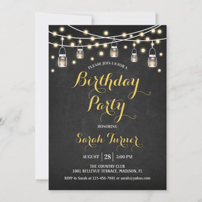 Any Age Birthday Party - Chalkboard Gold Invitation (Front)