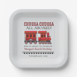 Any Age Birthday Party Cute Red Western Train Paper Plate