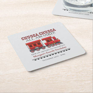 Any Age Birthday Party Cute Red Western Train Square Paper Coaster