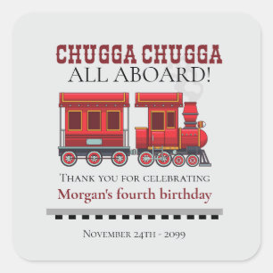 Any Age Birthday Party Cute Red Western Train Square Sticker