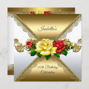 Any age Birthday Party Gold red yellow Roses Invitation