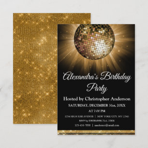 Any Age Birthday Party Gold Sparkle Disco Ball Invitation
