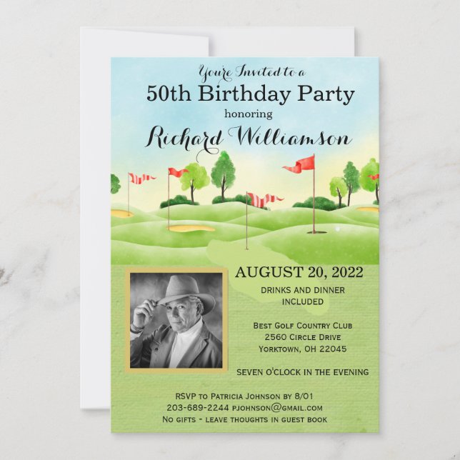 Any Age Birthday Party Photo Golf Party  Invitation (Front)