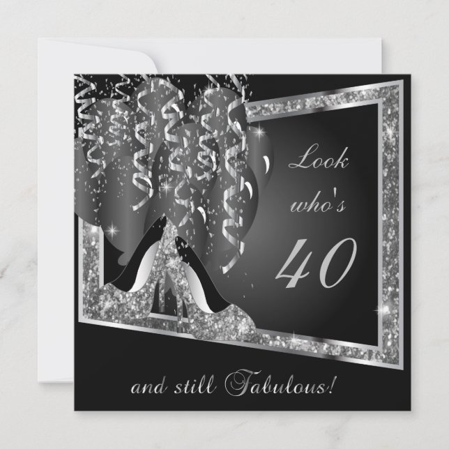 Any Age Birthday Party | Silver Glitter & Black Invitation (Front)