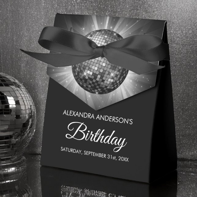Any Age Birthday Party Silver Sparkle Disco Ball Favour Box (Creator Uploaded)