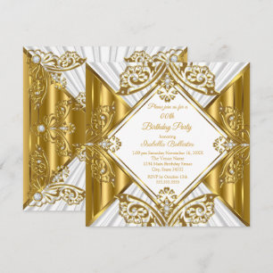 Any Age Birthday Party white Gold Diamond Invitation