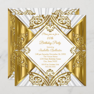 Any Age Birthday Party white Gold Diamond  Invitation