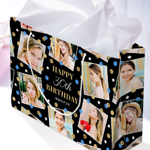 Any Age Birthday Photo Collage Blue 30th Large Gift Bag