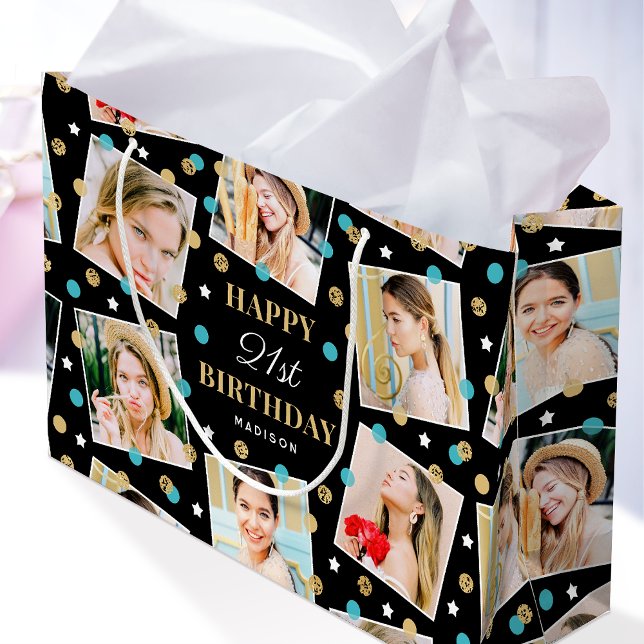 Any Age Birthday Photo Collage Pink 21st Large Gift Bag (Creator Uploaded)