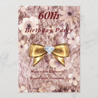 Any Age Birthday Pink Rose Gold Diamond Bow Invitation