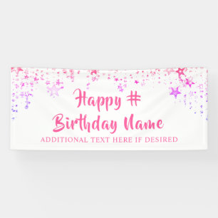 ANY AGE Birthday Pink Stars Custom Message Banner
