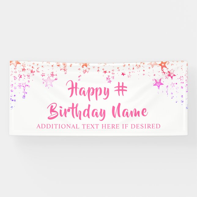 ANY AGE Birthday Pink Stars Custom Message Banner (Horizontal)