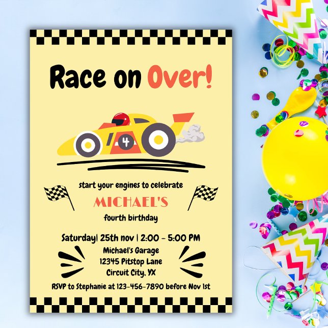 Any Age Birthday Race on Over Yellow Race Car Invitation (Creator Uploaded)