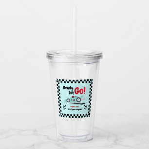 Any Age Birthday Ready Set Go Blue Race Car Acrylic Tumbler