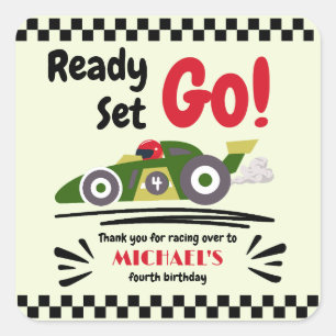 Any Age Birthday Ready Set Go Green Race Car Square Sticker