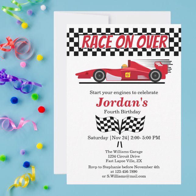 Any Age Birthday Red Formula Car Race on Over  Invitation (Creator Uploaded)