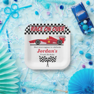 Any Age Birthday Red Formula Car Race on Over  Paper Plate