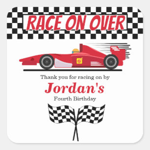 Any Age Birthday Red Formula Car Race on Over Square Sticker