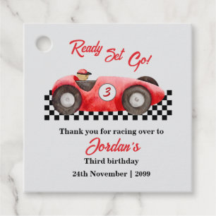 Any Age Birthday Red Race Car Ready Set Go Favour Tags