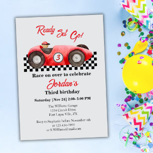 Any Age Birthday Red Race Car Ready Set Go  Invitation