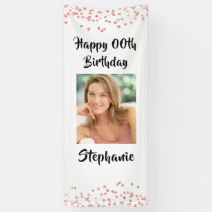 ANY AGE Birthday Rose Gold Confetti Script Photo Banner