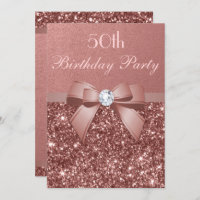 Any Age Birthday Rose Gold Glitter Diamond Bow