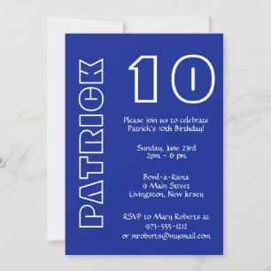 Any Age Birthday Royal Blue and White Invitation