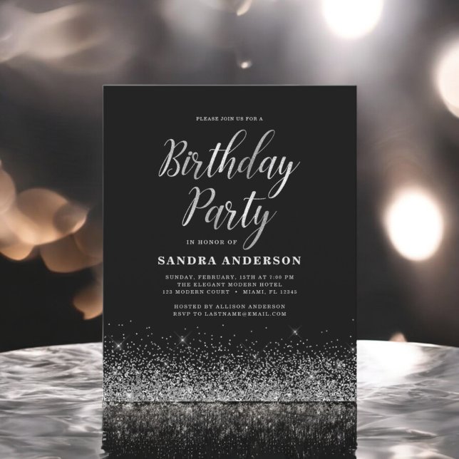 Any Age Birthday Silver Black Modern Glitter (Creator Uploaded)