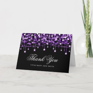 Any Age Birthday "Thank You" Purple String Lights Thank You Card