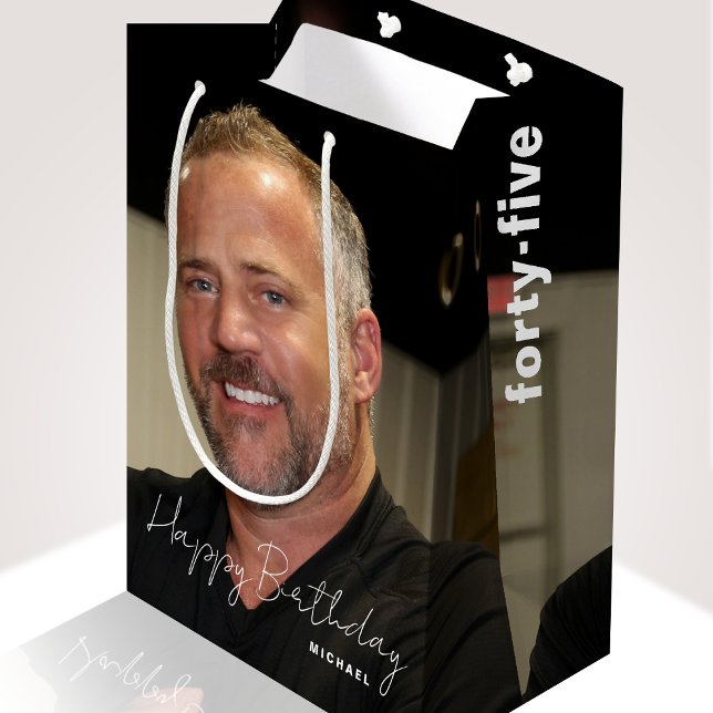 Any Age Birthday Trendy Personalised Photo Medium Gift Bag (Creator Uploaded)