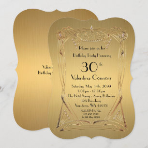 Any age,Birthday Woman,art deco,gatsby,gold bracke Invitation