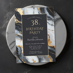 Any Age Black and Gold Marble Birthday Invitation