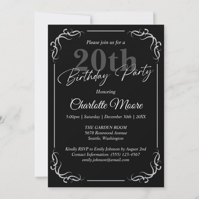 Any Age Black and White Birthday Modern Invitation (Front)