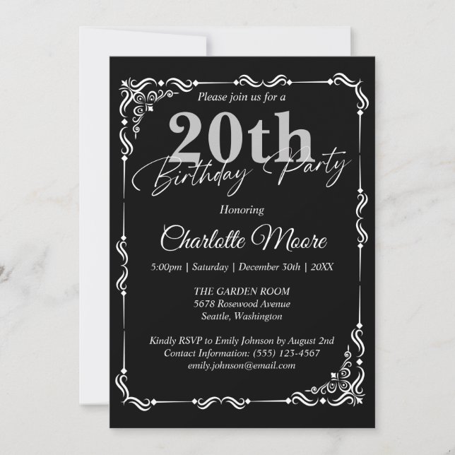 Any Age Black and White Birthday Modern Invitation (Front)