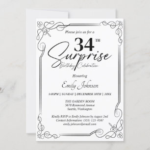 Any Age Black and White Birthday Simple Invitation