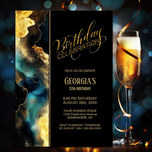 Any Age Black Gold Celestial Birthday Party Invitation (Creator Uploaded)