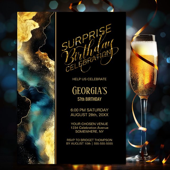 Any Age Black Gold Celestial Surprise Birthday Invitation (Creator Uploaded)