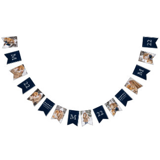 ANY AGE Blue Denim & White Initial Photo Birthday Bunting