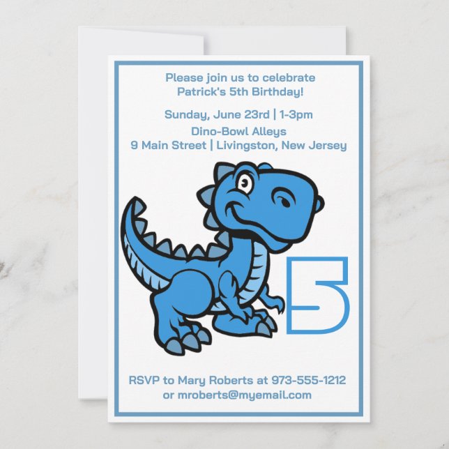 Any Age Blue T Rex Dinosaur Birthday Invitation (Front)